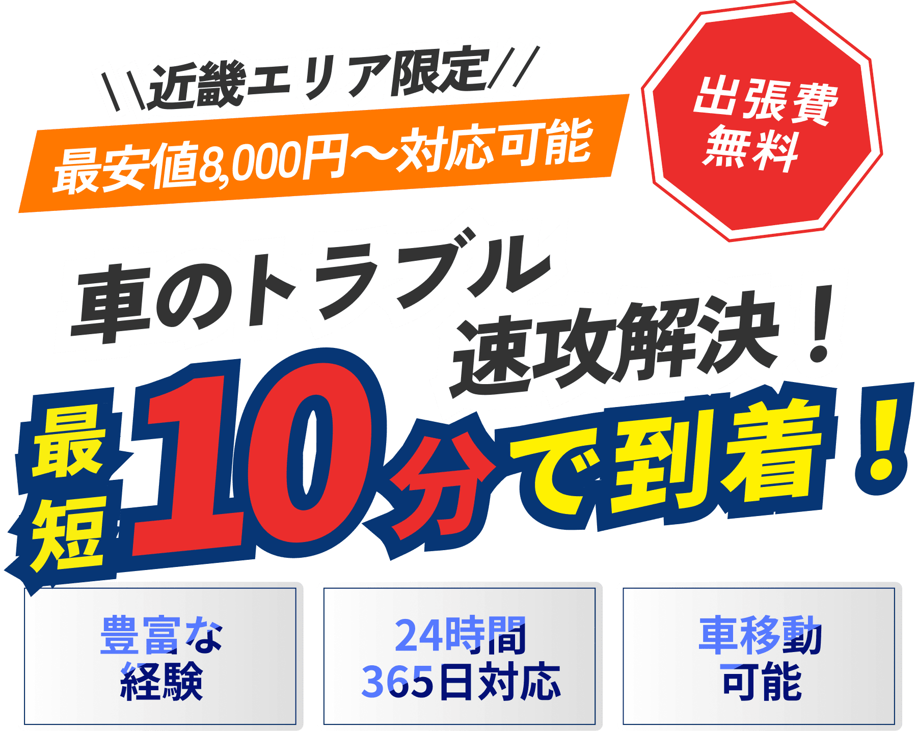 車のトラブル速攻解決！最短10分で伺います！